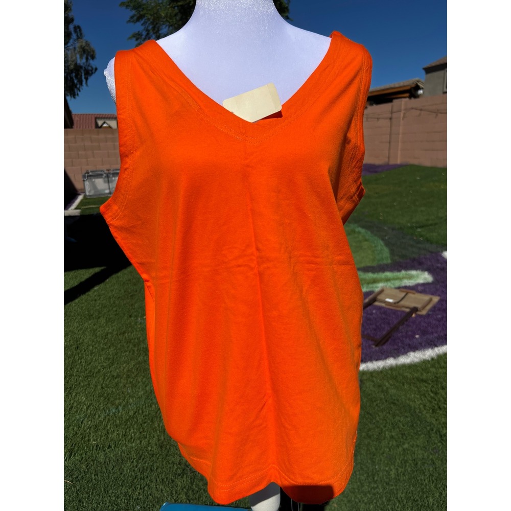 Energie bi currants Womens Orange V-Neck Sleeveless Cotton Tank Top Size L NEW